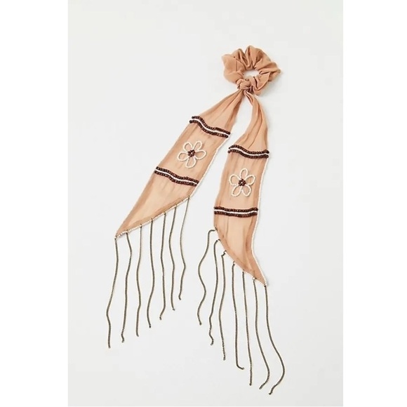 Free People Riley Pony Scarf Western Bohemian Beaded Chain Fringe Hair Tie NWT - Picture 2 of 15